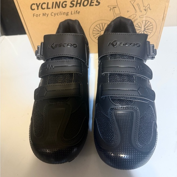 Black Athletic Cycling Shoes with Velcro Straps